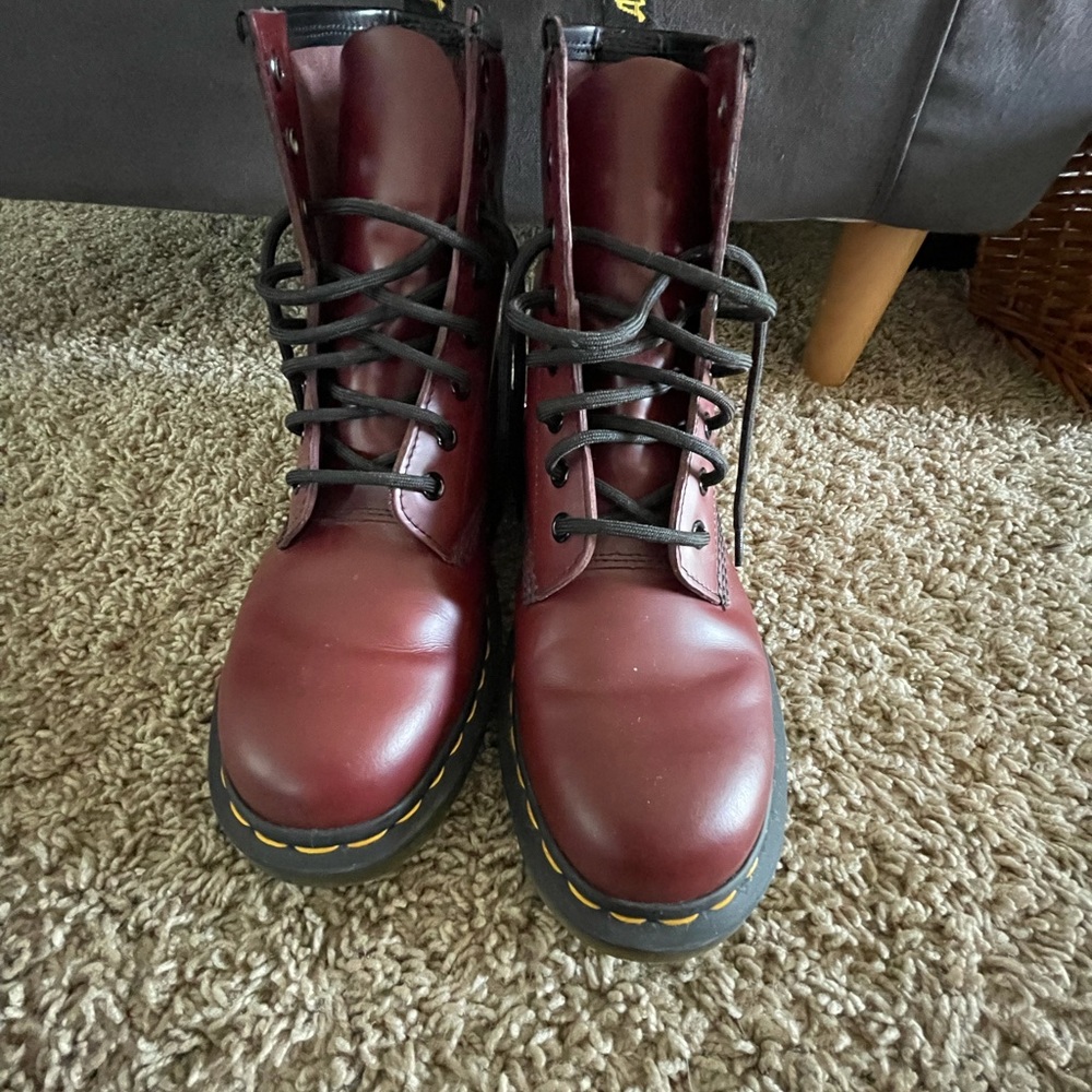 Dr. Martens Burgundy Leather Lace-Up Combat Boots
